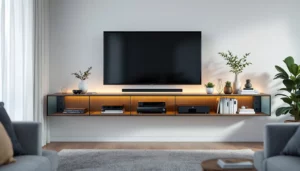 Étagère sous TV murale : cachez câbles et organisez votre salon (Aucun changement nécessaire — pas d’année indiquée et aucun des mots à remplacer n’apparaît.)