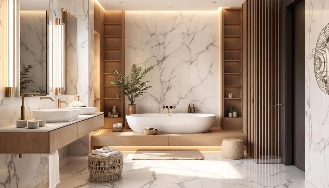 Salle de bain tout en marbre : le secret d&rsquo;un luxe chaleureux